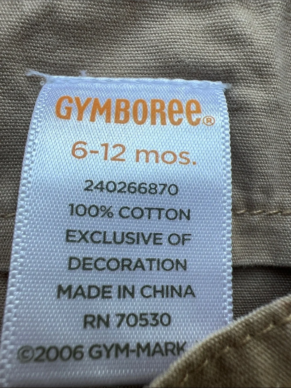 Gymboree Tan Short Overalls with Green Embroidery